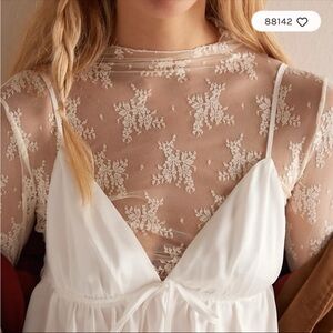NWT Free People Lady Lux Lace Top in Evening Crème Sz Large